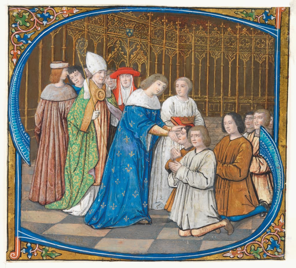 Louis XII healing the sick Initial S from a Gradual France, Paris, c.1500